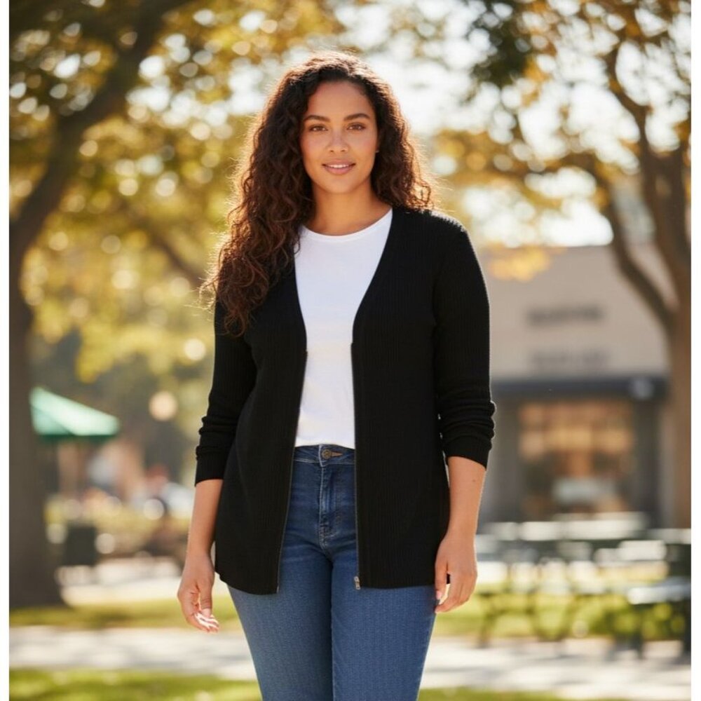 Lane Bryant Black Bandage Style Zip Cardigan Plus Size 22/24